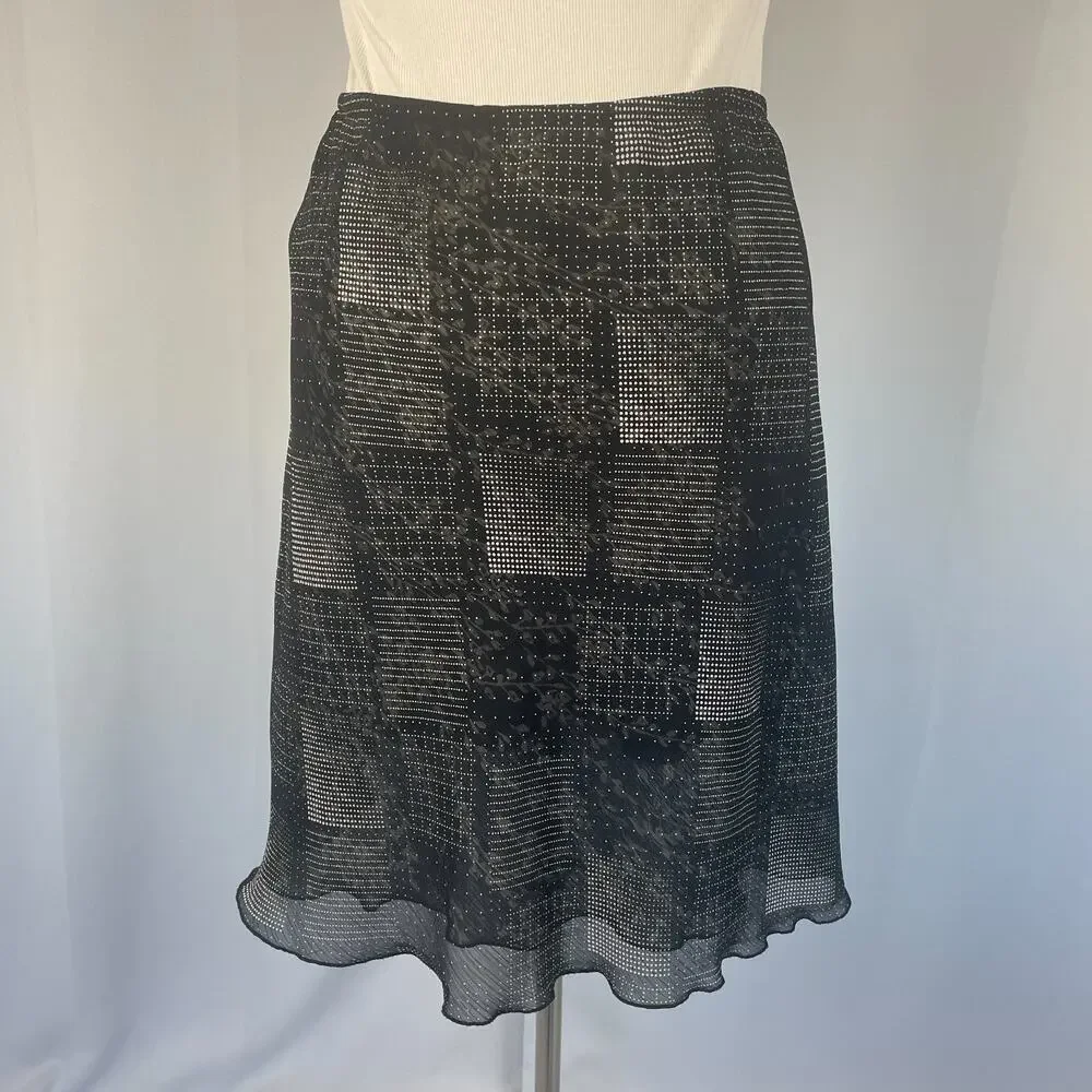 Reversible Midi Skirt Large Black Floral Geo Layered Chiffon Y2K Fairy Whimsy
